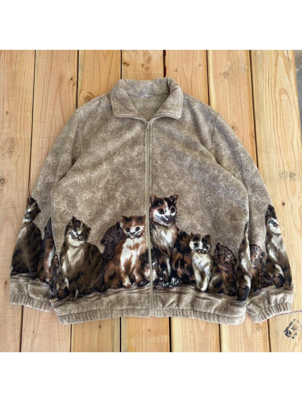 Vtg 90’s y2k all over print cat fleece zip up sweater blair
